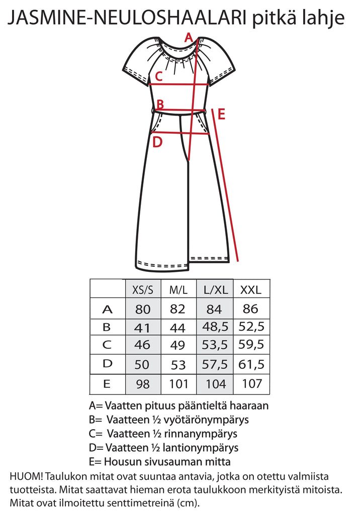 Jasmine-neuloshaalari pitkällä lahkeella ja Muru-kuosilla
