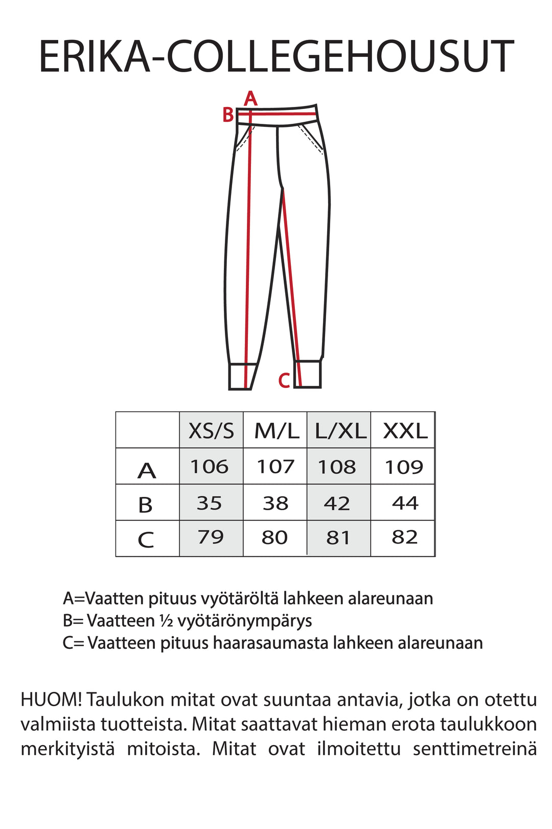 Erika-collegehousut yksivärinen